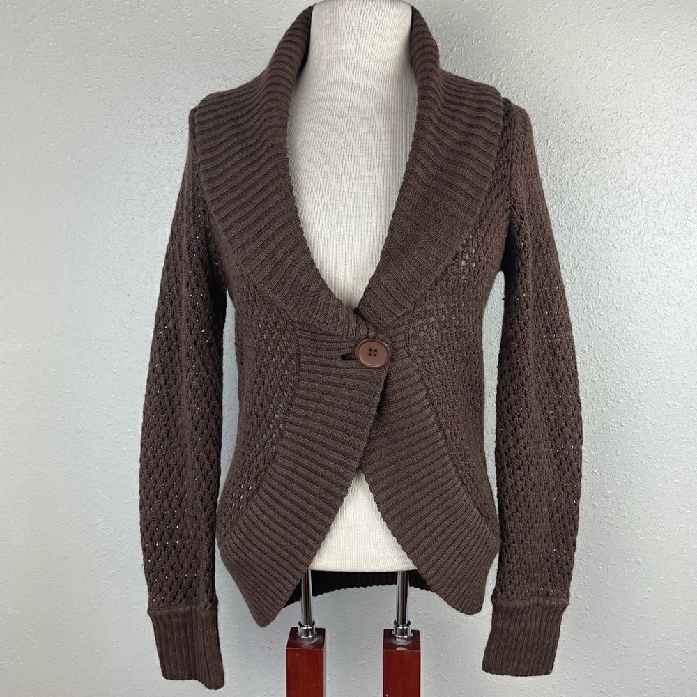 T T Original Brown Loose Knit Cardigan Sweater Size M EUC